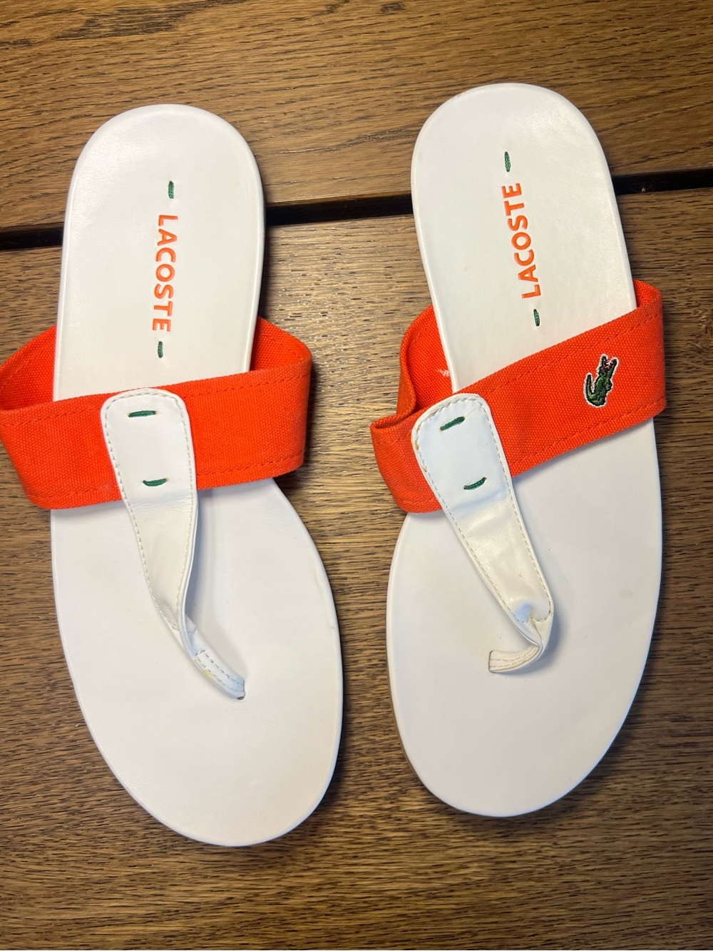 Lacoste Shadow Canvas Flip Flops Men’s US 9 White Orange Canvas Thong Sandals